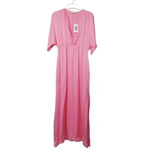 StarkX Pink Satin Geranium Maya Maxi Dress Empire Waist with Pockets